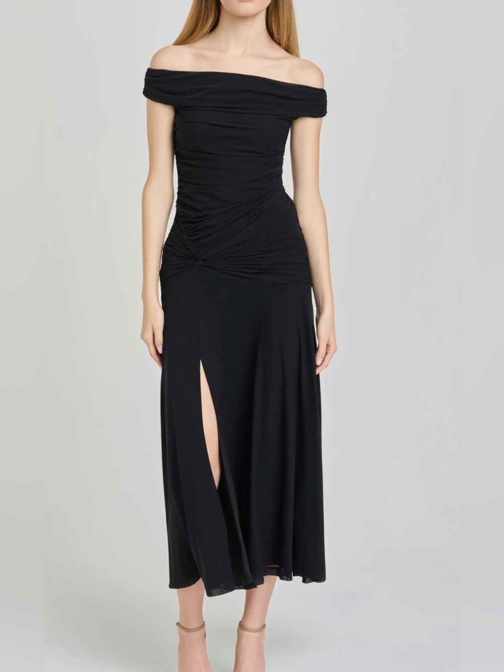 NWT WAYF Margaux Off Shoulder Ruched Dress Black S $89